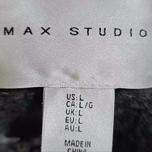 Max Studio Gray Cranberry Open Front Plaid Coat Woolblend Sz Large Brand New - Picture 3 of 3